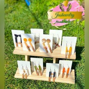 Rectangle wood resin earrings